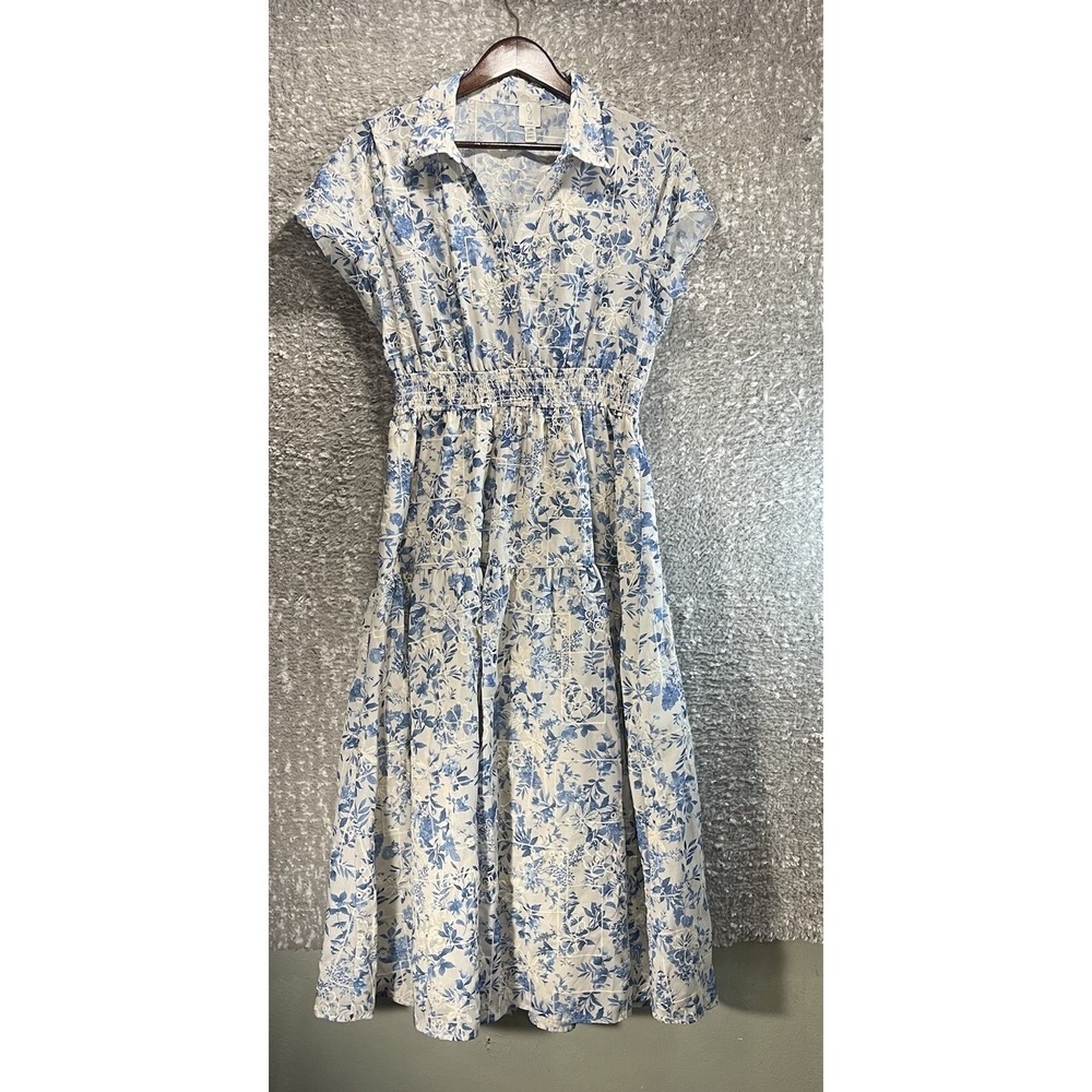 Joie Blue Floral Embroidered Midi Dress L Cottagecore Romantic Coquette‎